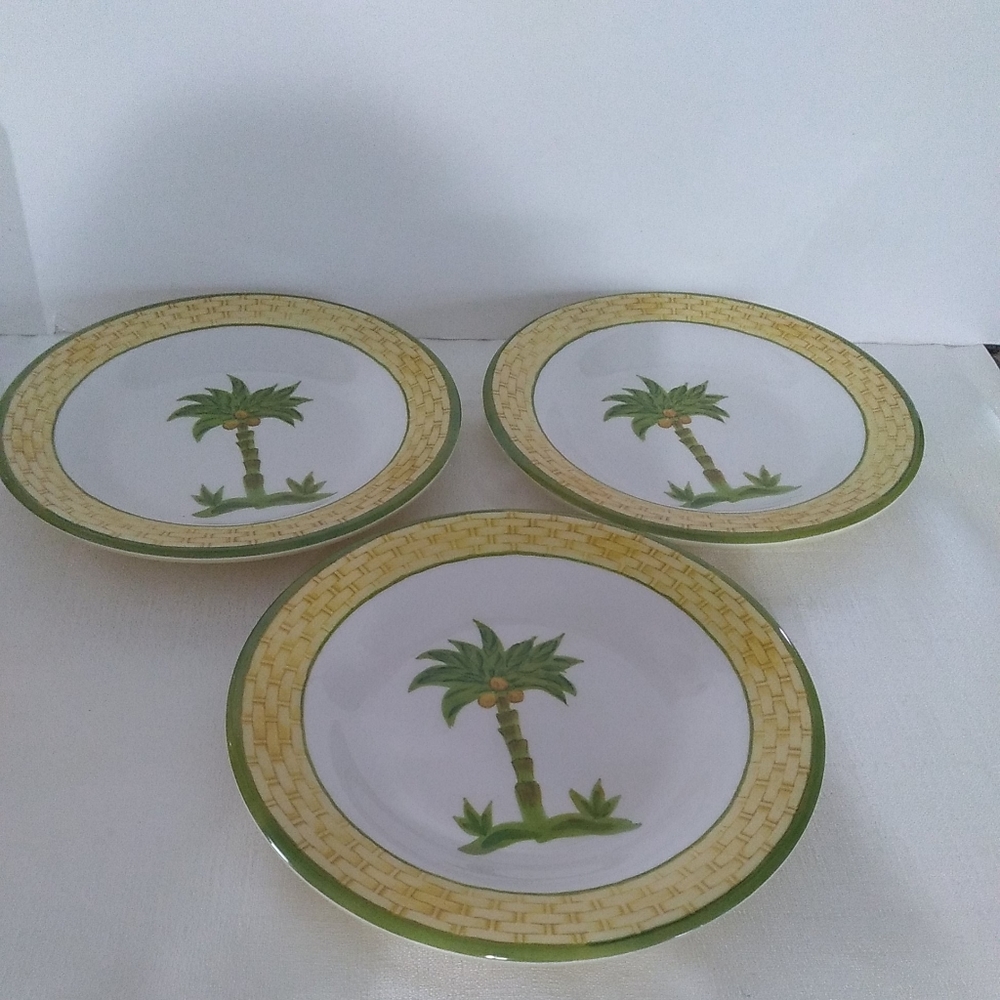 Tabletops 3 Soup Plates Palm Nassau Green Yellow